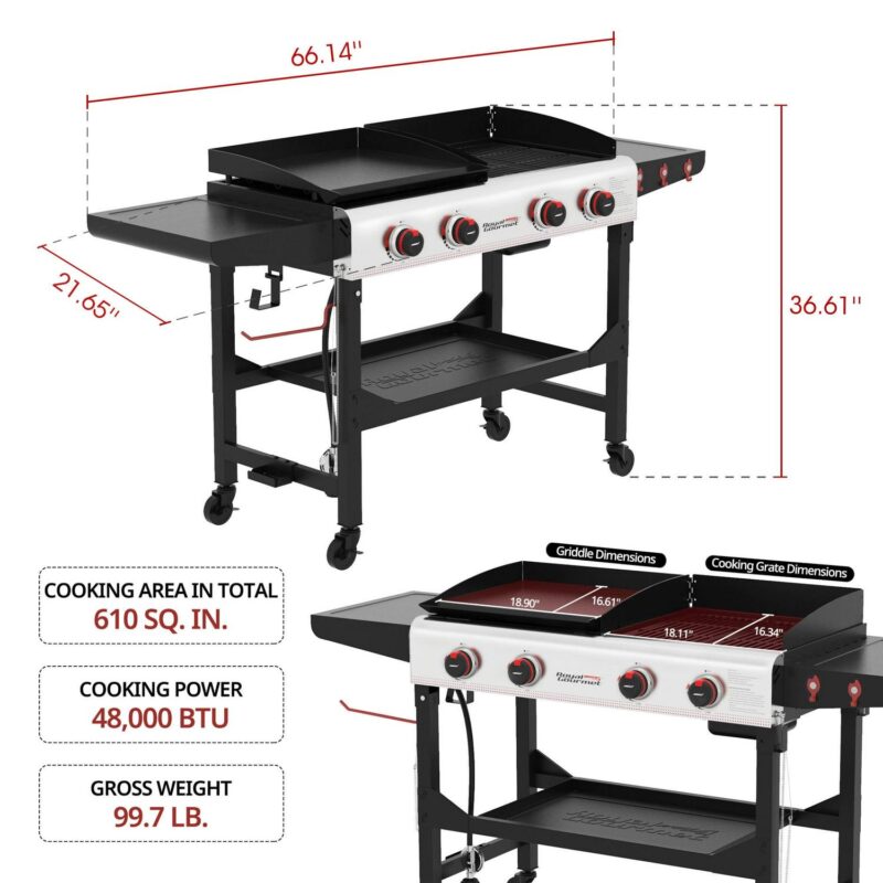 Royal Gourmet GD403 4-Burner Portable Flat Top Gas Grill and Griddle Combo Grill with Folding Legs - Image 8