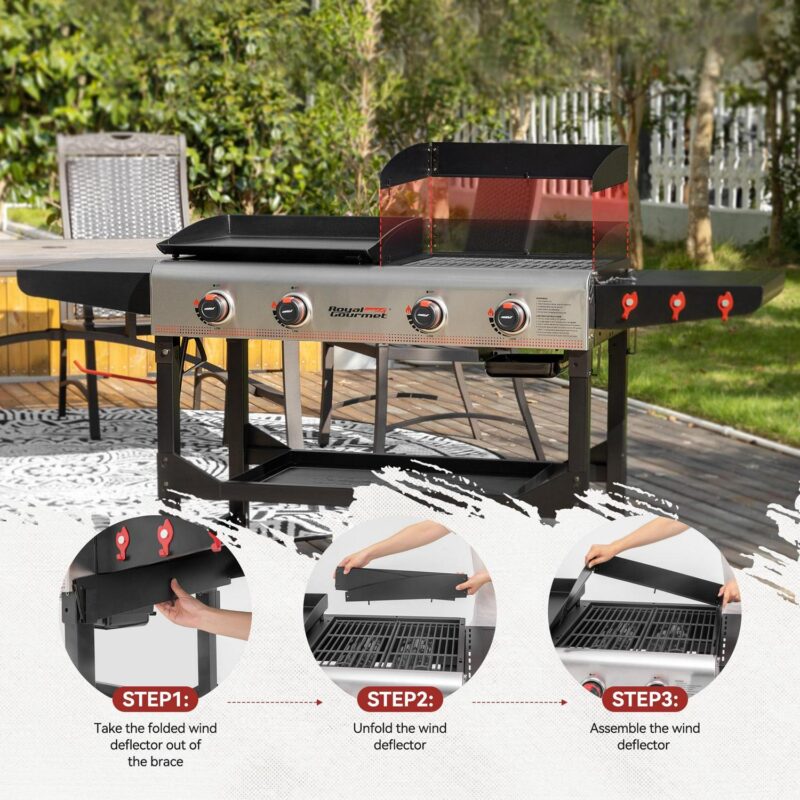 Royal Gourmet GD403 4-Burner Portable Flat Top Gas Grill and Griddle Combo Grill with Folding Legs - Image 7