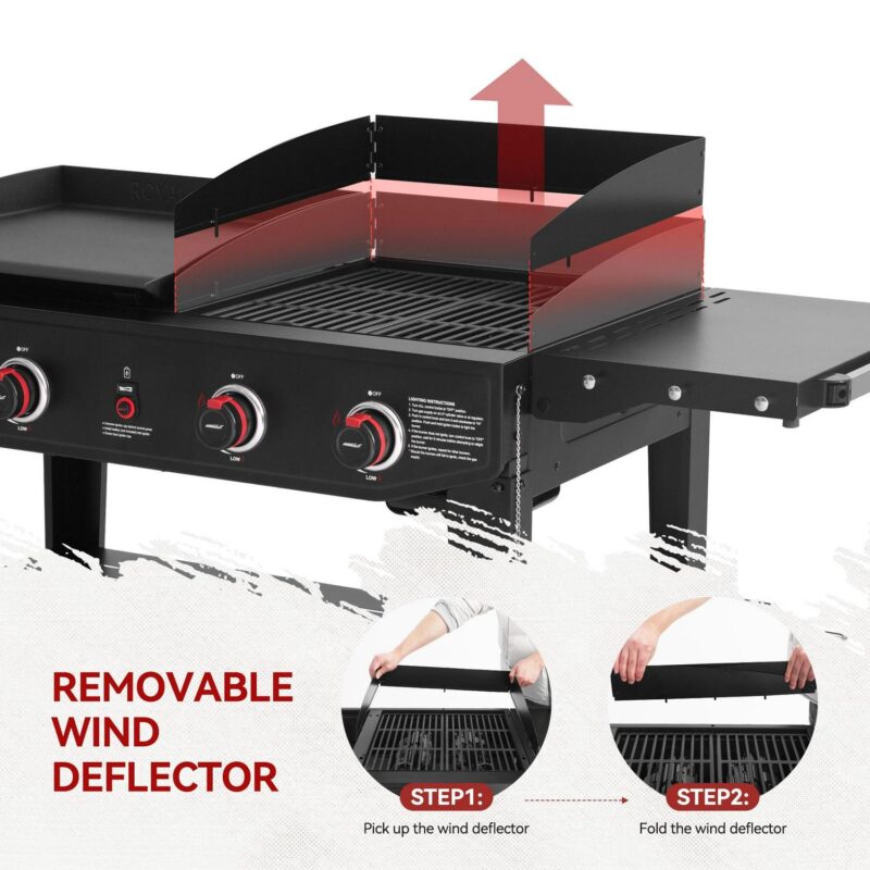 Royal Gourmet GD405A Propane Gas Grill and Griddle Combo, 4-Burner Event Combo Grill with An Extra Set of Grilling Gear (Grate x 2; Flame Tamer x 2; Wind Deflector x 1) - Image 8