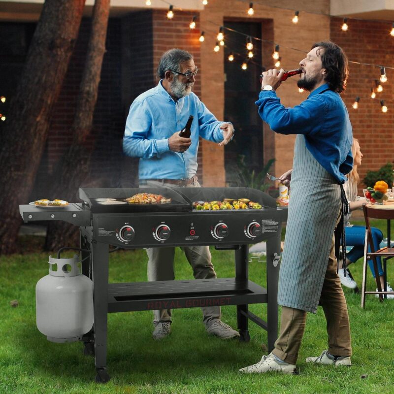 Royal Gourmet GD405A Propane Gas Grill and Griddle Combo, 4-Burner Event Combo Grill with An Extra Set of Grilling Gear (Grate x 2; Flame Tamer x 2; Wind Deflector x 1) - Image 11