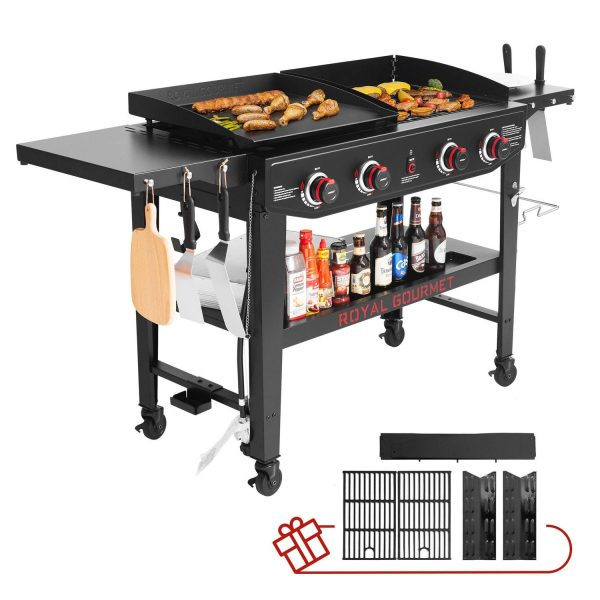 Royal Gourmet GD405A Propane Gas Grill and Griddle Combo, 4-Burner Event Combo Grill with An Extra Set of Grilling Gear (Grate x 2; Flame Tamer x 2; Wind Deflector x 1)