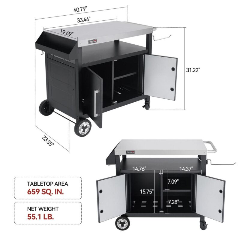 Royal Gourmet PC3403S Movable Kitchen Island Cart, Outdoor Grill Table, Grill Prep Table with Storage - Image 4