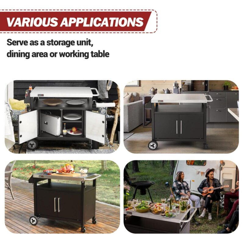 Royal Gourmet PC3403S Movable Kitchen Island Cart, Outdoor Grill Table, Grill Prep Table with Storage - Image 10