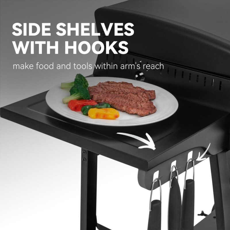 Royal Gourmet PD4001 30-Inch 4-Burner Gas Griddle with Hood, Tabletop Gas Griddle with Removable Standing Cart, Free-Standing Cart with Side Shelves and Hooks - Image 7
