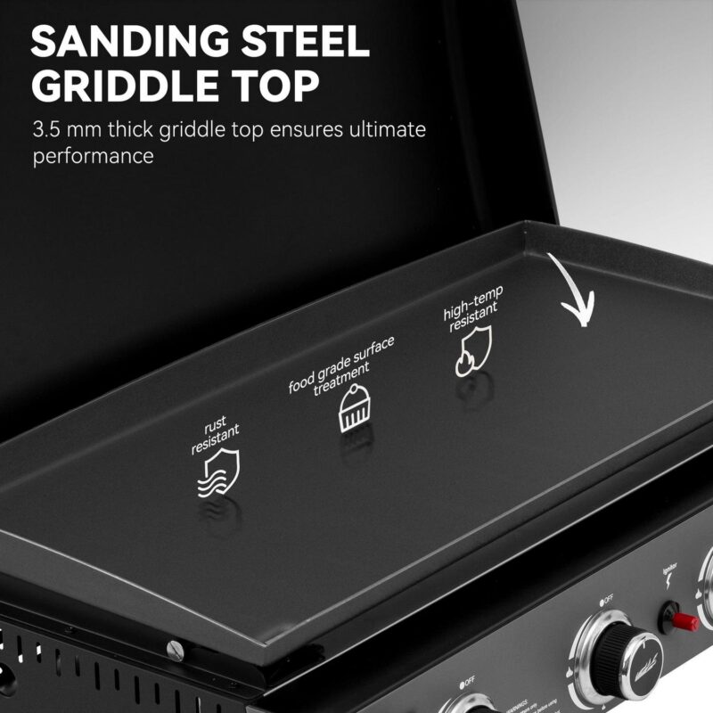 Royal Gourmet PD4001 30-Inch 4-Burner Gas Griddle with Hood, Tabletop Gas Griddle with Removable Standing Cart, Free-Standing Cart with Side Shelves and Hooks - Image 4
