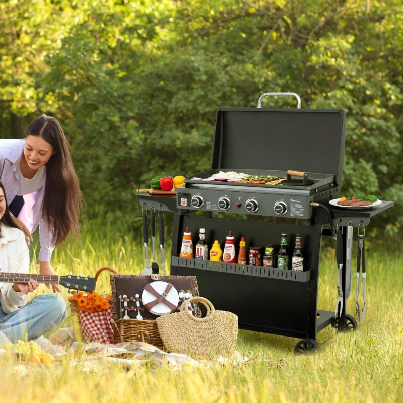 Royal Gourmet PD4001 30-Inch 4-Burner Gas Griddle with Hood, Tabletop Gas Griddle with Removable Standing Cart, Free-Standing Cart with Side Shelves and Hooks - Image 10