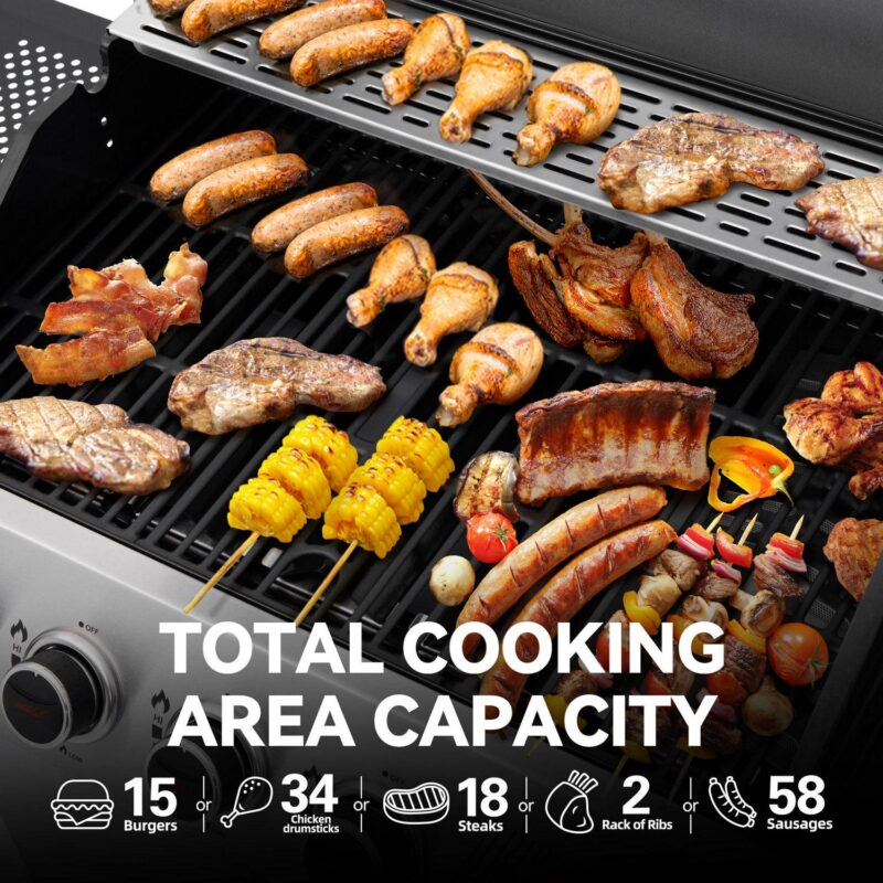 Royal Gourmet SG5002 5-Burner Gas Grill with Sear Burner and Side Burner, Stainless Steel Cabinet Style Gas Grill - Image 4