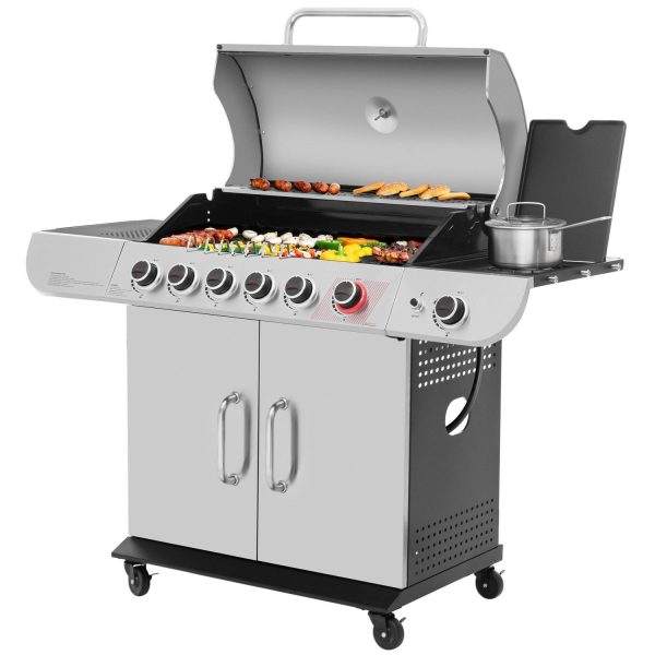 Royal Gourmet SG6002 Classic 6-Burner 71000-BTU LP Gas Grill with Sear Burner and Side Burner, Stainless Steel