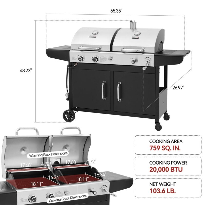 Royal Gourmet ZH3002N 3-Burner 25,500 BTU Gas/Charcoal Combo Grill - Image 4