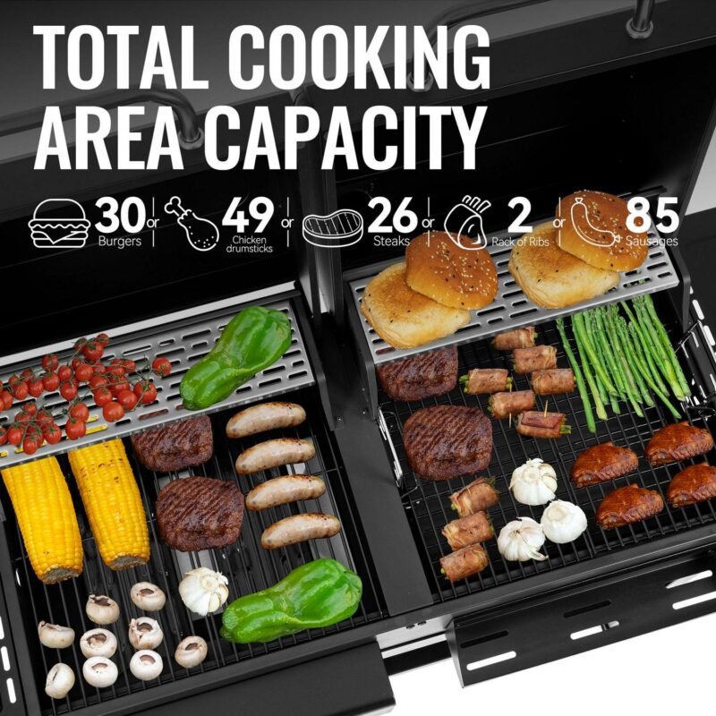 Royal Gourmet ZH3005 2-Burner Gas and Charcoal Combo Grill with Side Burner, 34,000 BTU Dual Fuel Grill for Outdoor Patio Garden Picnic Backyard Cooking, Black - Image 3