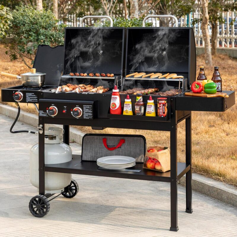 Royal Gourmet ZH3005 2-Burner Gas and Charcoal Combo Grill with Side Burner, 34,000 BTU Dual Fuel Grill for Outdoor Patio Garden Picnic Backyard Cooking, Black - Image 9