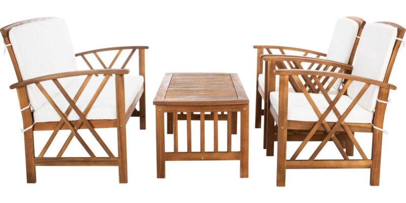 SAFAVIEH 4-Pieces Patio Outdoor Furniture Set, Beige - Image 8