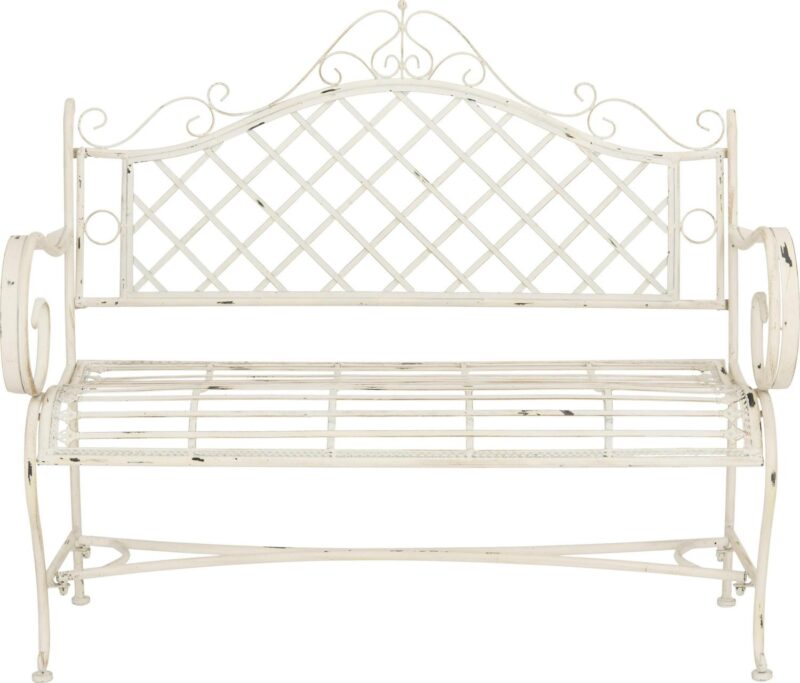 SAFAVIEH Abner Outdoor Patio Wrought Iron Garden Bench, Antique White - Image 3