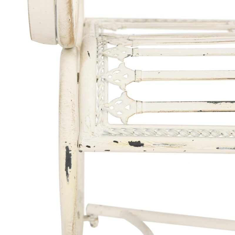 SAFAVIEH Abner Outdoor Patio Wrought Iron Garden Bench, Antique White - Image 7