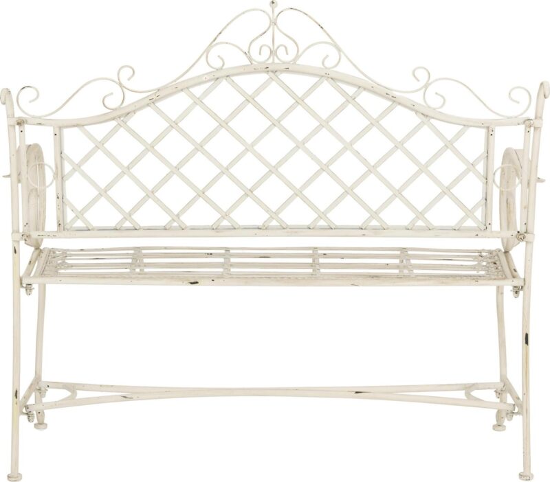 SAFAVIEH Abner Outdoor Patio Wrought Iron Garden Bench, Antique White - Image 4