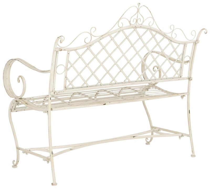 SAFAVIEH Abner Outdoor Patio Wrought Iron Garden Bench, Antique White - Image 5
