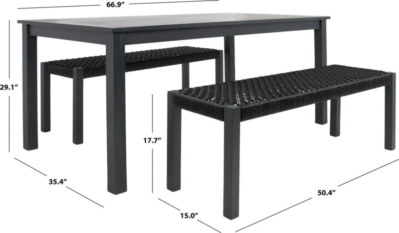 SAFAVIEH Aquina Outdoor Patio 3 Piece Dining Set, Black - Image 3