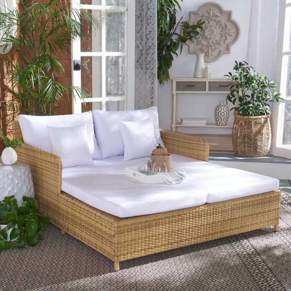 SAFAVIEH Cadeo Outdoor Patio Daybed, Natural/White
