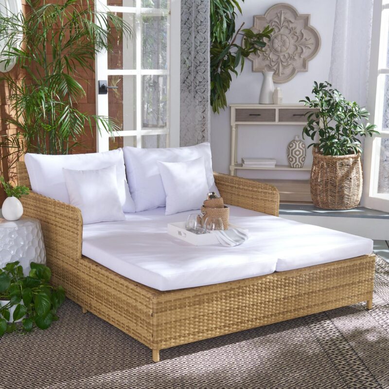 SAFAVIEH Cadeo Outdoor Patio Daybed, Natural/White