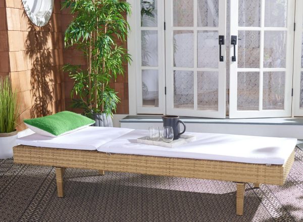 SAFAVIEH Cam Contemporary Modern Outdoor Patio Sunlounger, Natural/White
