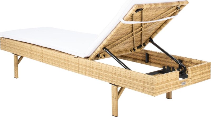 SAFAVIEH Cam Contemporary Modern Outdoor Patio Sunlounger, Natural/White - Image 10