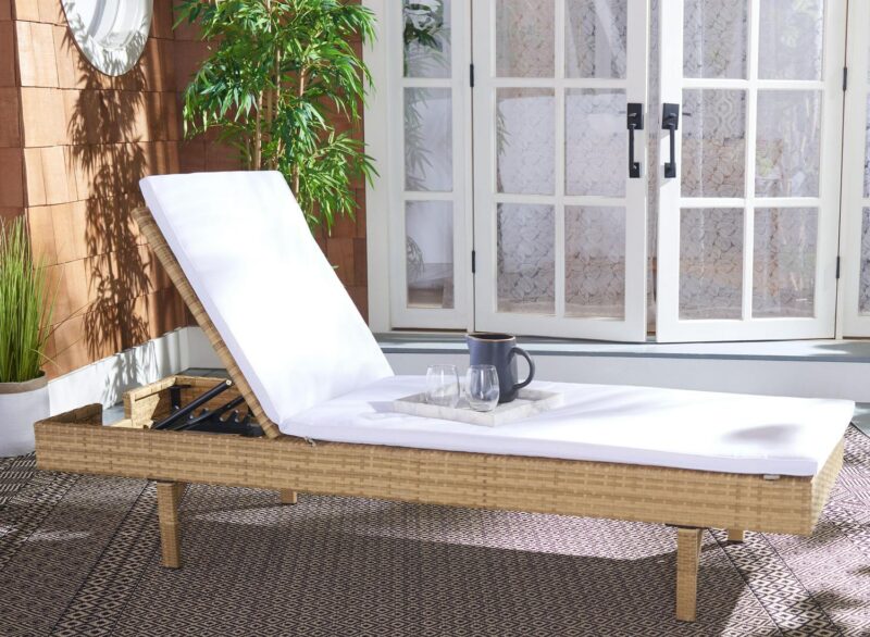SAFAVIEH Cam Contemporary Modern Outdoor Patio Sunlounger, Natural/White - Image 4