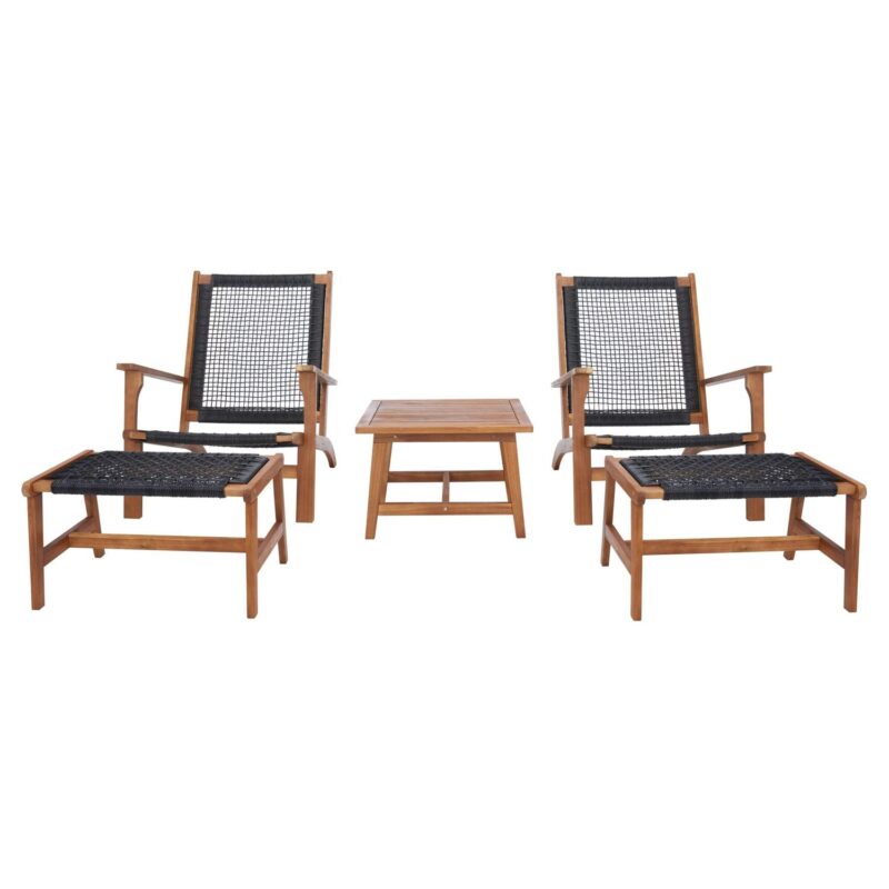 SAFAVIEH Chantelle Outdoor Patio 5 Piece Conversation Set, Natural/Black - Image 3