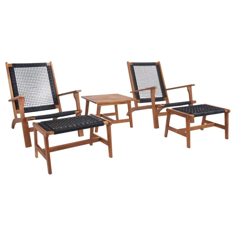 SAFAVIEH Chantelle Outdoor Patio 5 Piece Conversation Set, Natural/Black - Image 4