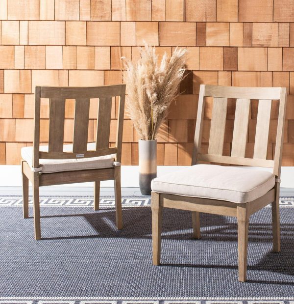 SAFAVIEH Couture Dominica Eucalyptus Wood Outdoor Dining Chair - Set of 2, Natural/White