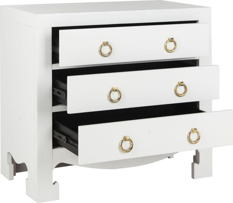SAFAVIEH Dion Classic Solid 3 Drawer Chest, White/Gold Handles - Image 2