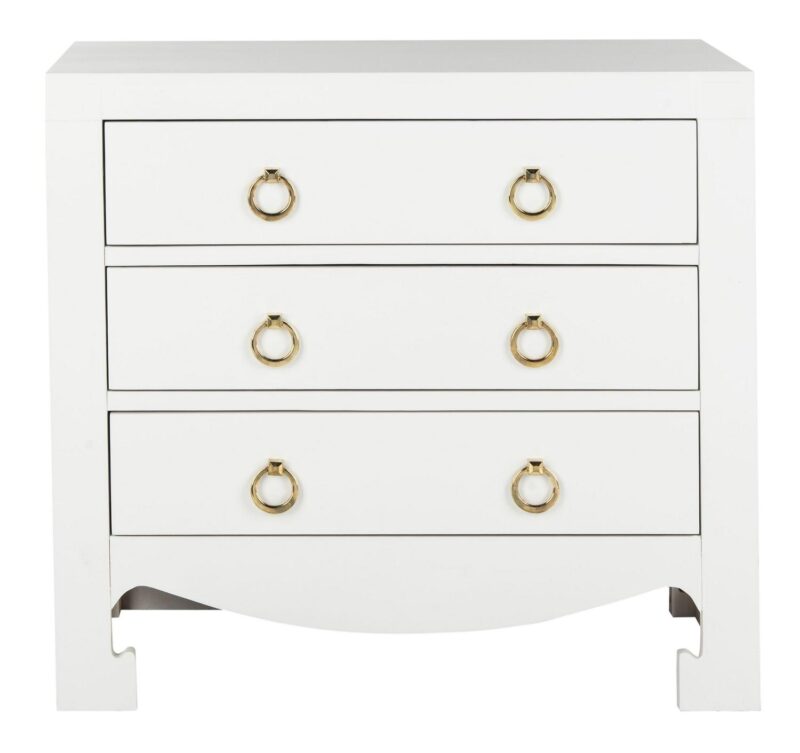 SAFAVIEH Dion Classic Solid 3 Drawer Chest, White/Gold Handles - Image 4