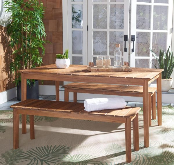 SAFAVIEH Europa Outdoor Patio 3 Piece Dining Set, Natural