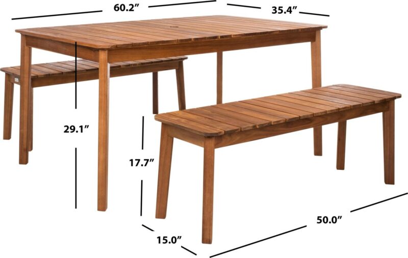 SAFAVIEH Europa Outdoor Patio 3 Piece Dining Set, Natural - Image 3
