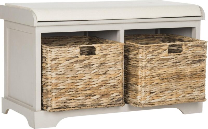 SAFAVIEH Freddy Contemporary Wicker Storage Bench with Cushion, Vintage Grey - Image 2