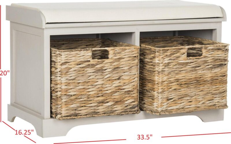 SAFAVIEH Freddy Contemporary Wicker Storage Bench with Cushion, Vintage Grey - Image 4