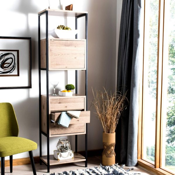 SAFAVIEH Gabrielle Retro Mid Century Wood Etagere, Oak/Black