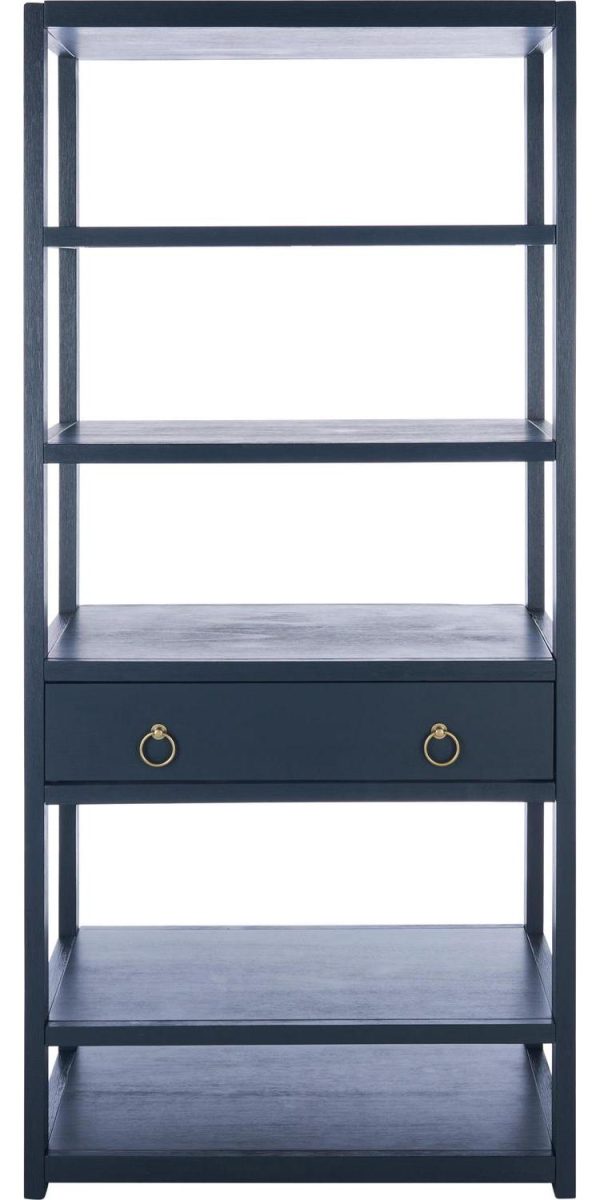 SAFAVIEH Johni Glam Style 1 Drawer 5 Shelf Etagere, Navy (32 in. W x 18 in. D x 70 in. H)