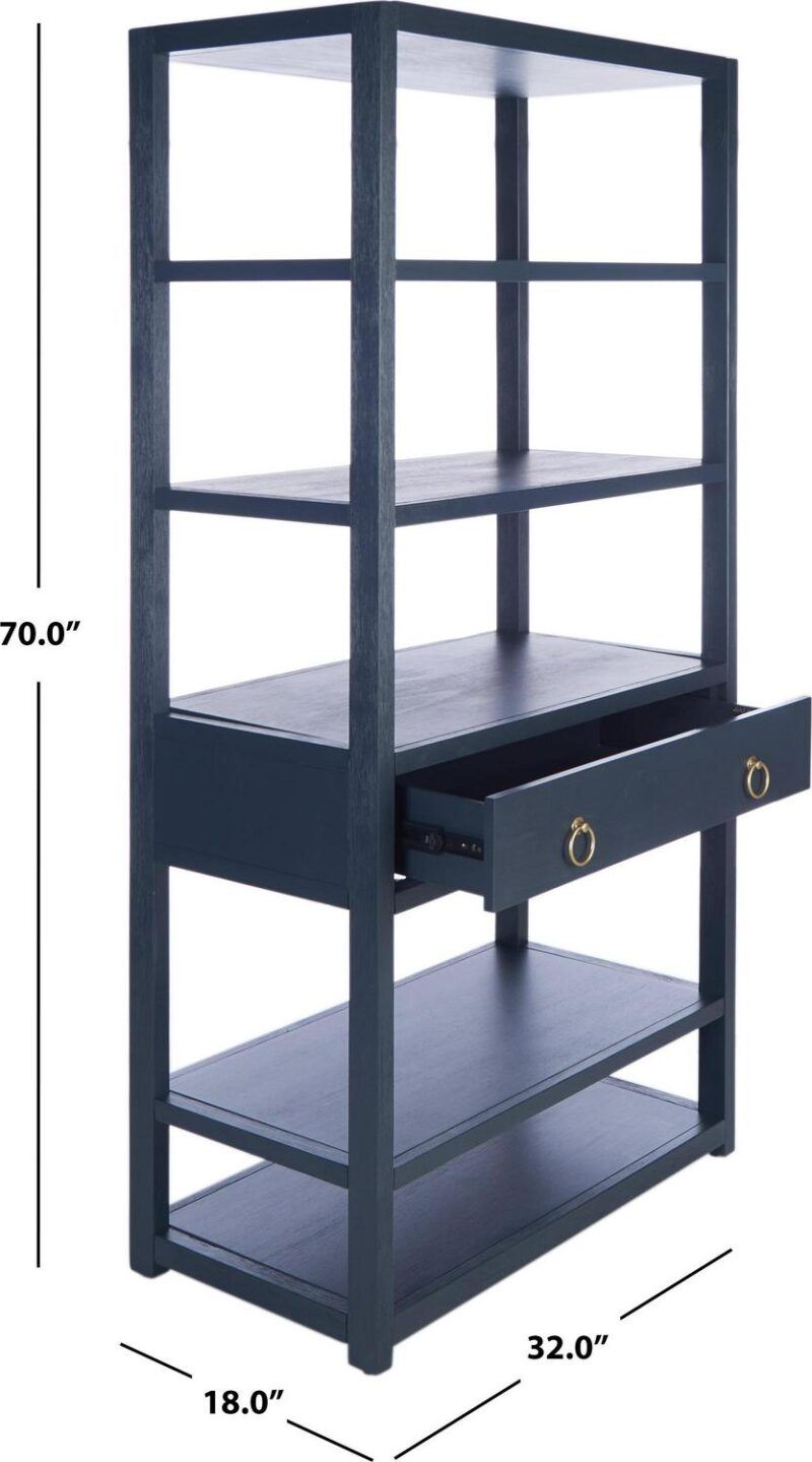 SAFAVIEH Johni Glam Style 1 Drawer 5 Shelf Etagere, Navy (32 in. W x 18 in. D x 70 in. H) - Image 3