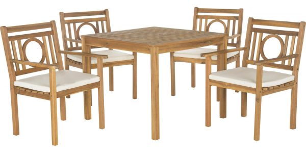 SAFAVIEH Montclair Outdoor Modern 5 Piece Dining Set with Cushion, Natural/Beige