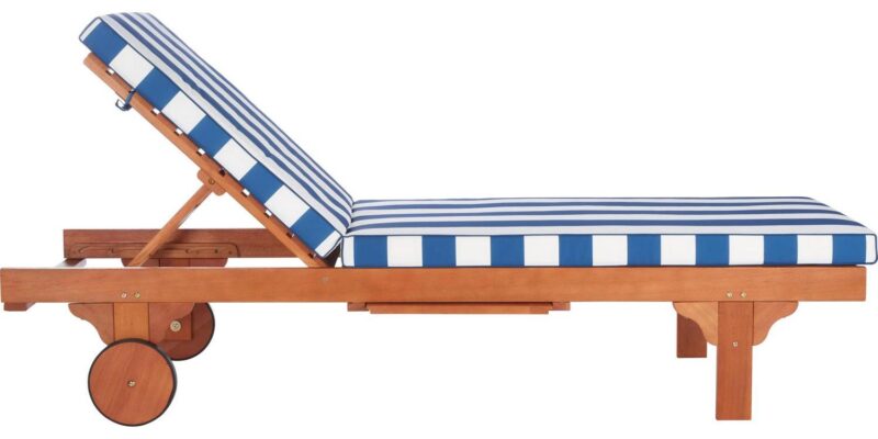 SAFAVIEH Newport Outdoor Patio Chaise Lounge Chair, Natural/Blue/White - Image 2