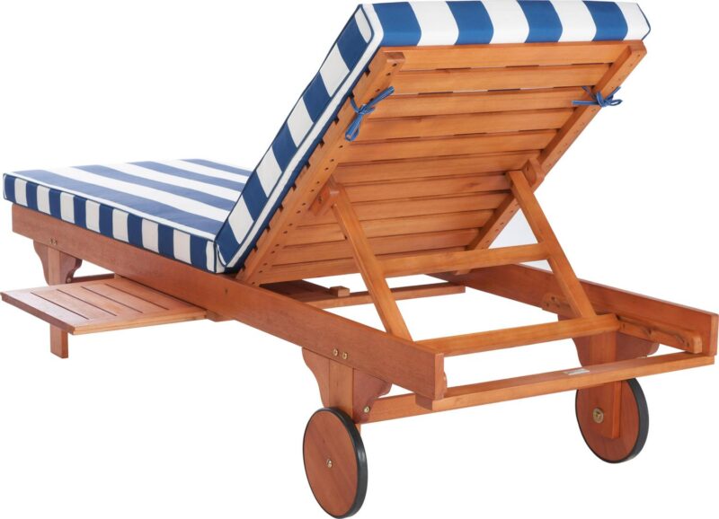 SAFAVIEH Newport Outdoor Patio Chaise Lounge Chair, Natural/Blue/White - Image 9