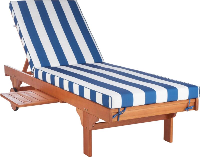 SAFAVIEH Newport Outdoor Patio Chaise Lounge Chair, Natural/Blue/White - Image 5
