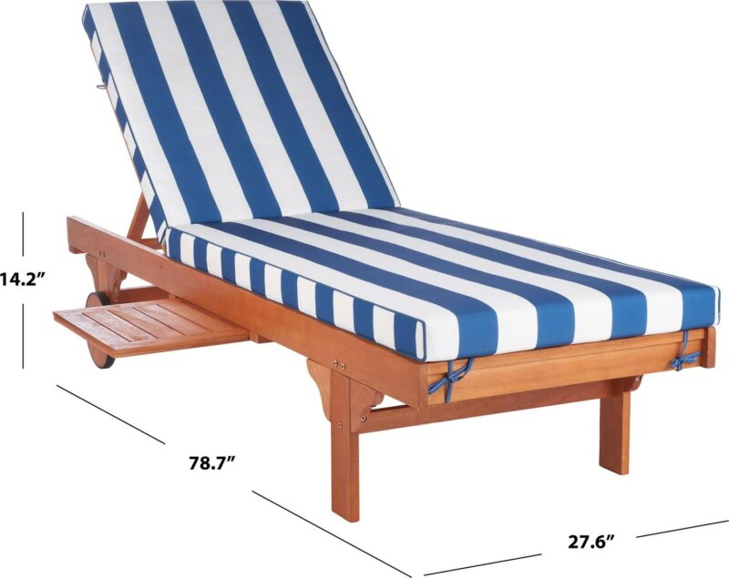 SAFAVIEH Newport Outdoor Patio Chaise Lounge Chair, Natural/Blue/White - Image 3