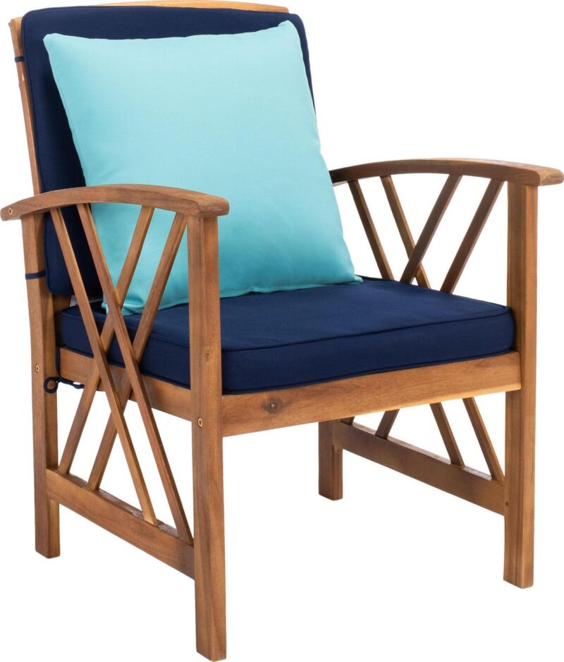 SAFAVIEH Outdoor Collection Fontana 4-Piece Patio Set Natural/Navy - Image 8