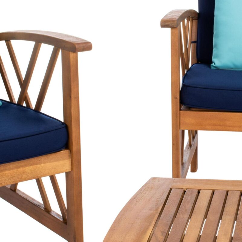 SAFAVIEH Outdoor Collection Fontana 4-Piece Patio Set Natural/Navy - Image 6