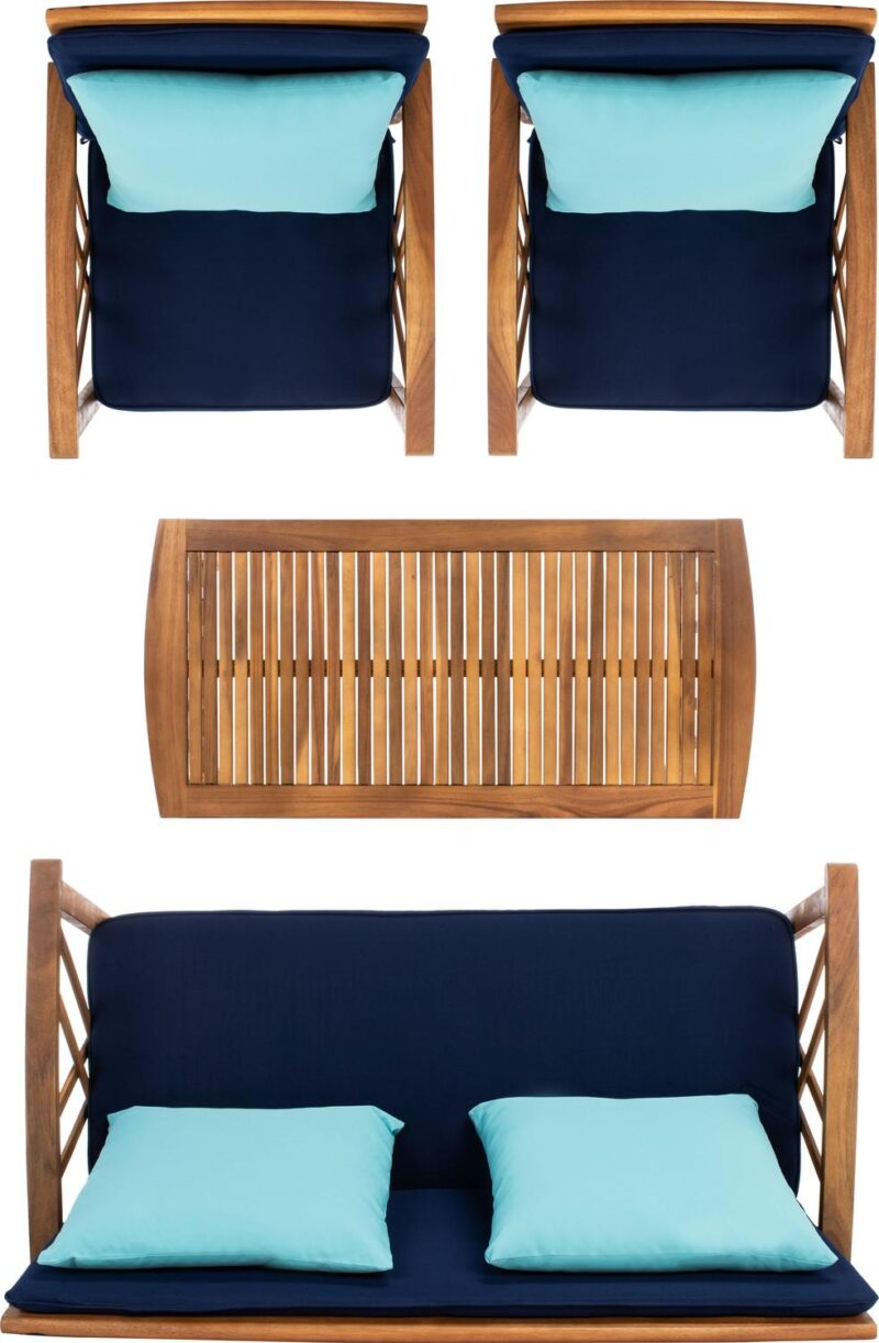 SAFAVIEH Outdoor Collection Fontana 4-Piece Patio Set Natural/Navy - Image 11