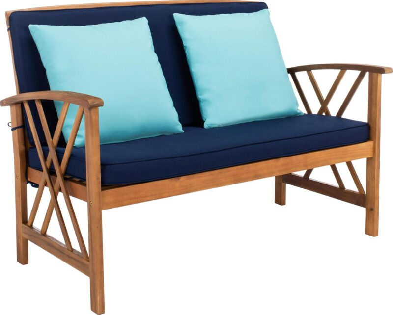 SAFAVIEH Outdoor Collection Fontana 4-Piece Patio Set Natural/Navy - Image 9