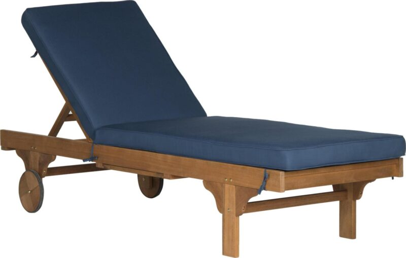 SAFAVIEH Outdoor Collection Newport Chaise Chair and Side Table Natural/Navy - Image 4
