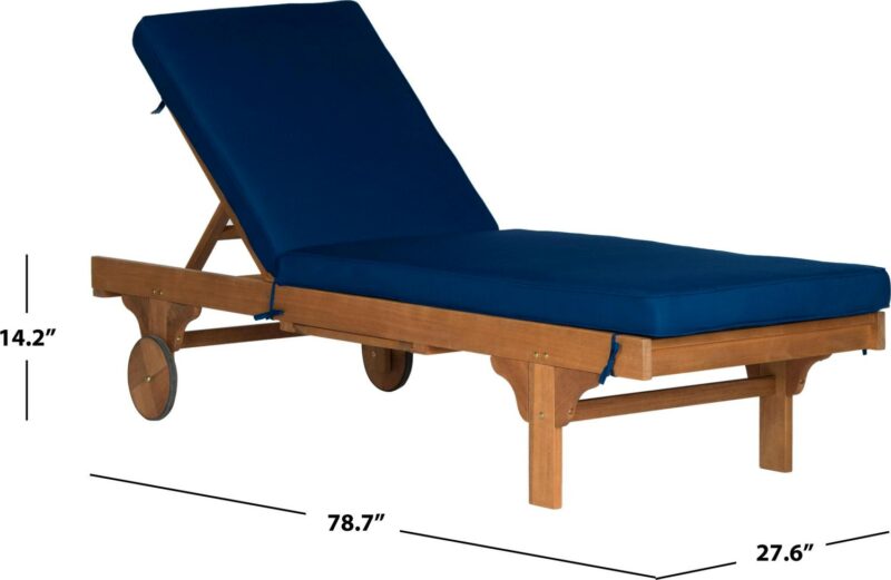 SAFAVIEH Outdoor Collection Newport Chaise Chair and Side Table Natural/Navy - Image 3