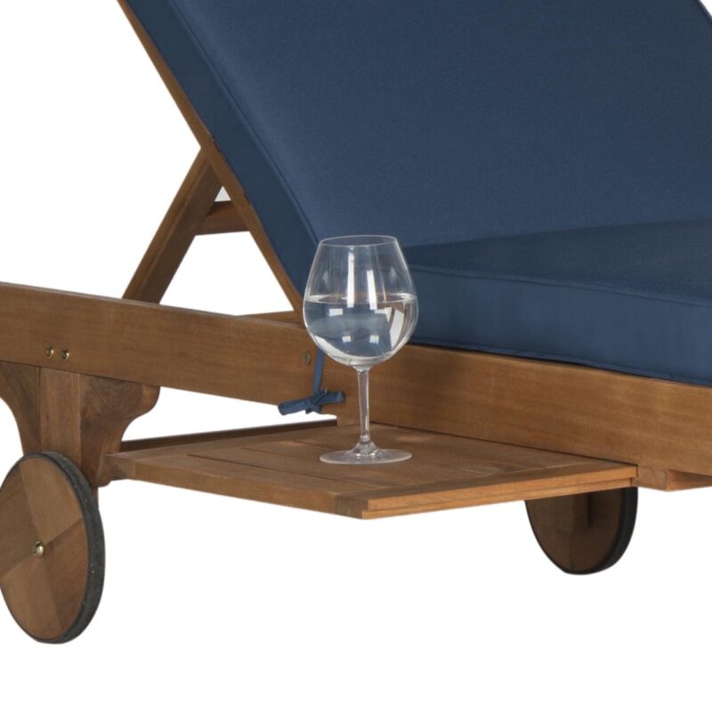 SAFAVIEH Outdoor Collection Newport Chaise Chair and Side Table Natural/Navy - Image 8